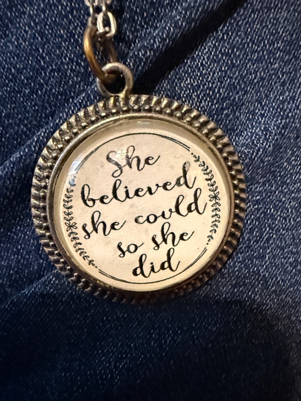 Inspirational 'She Believed She Could' Pendant Necklace - Silver & White - Picture 2 of 3